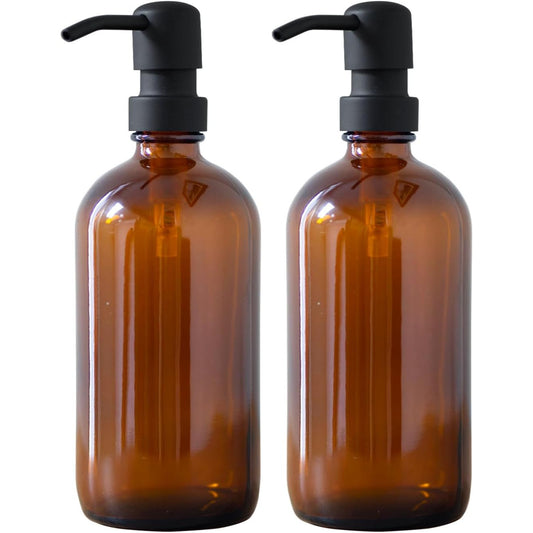 Amber Glass Soap Dispenser Set – 2 Pack 500ml Refillable