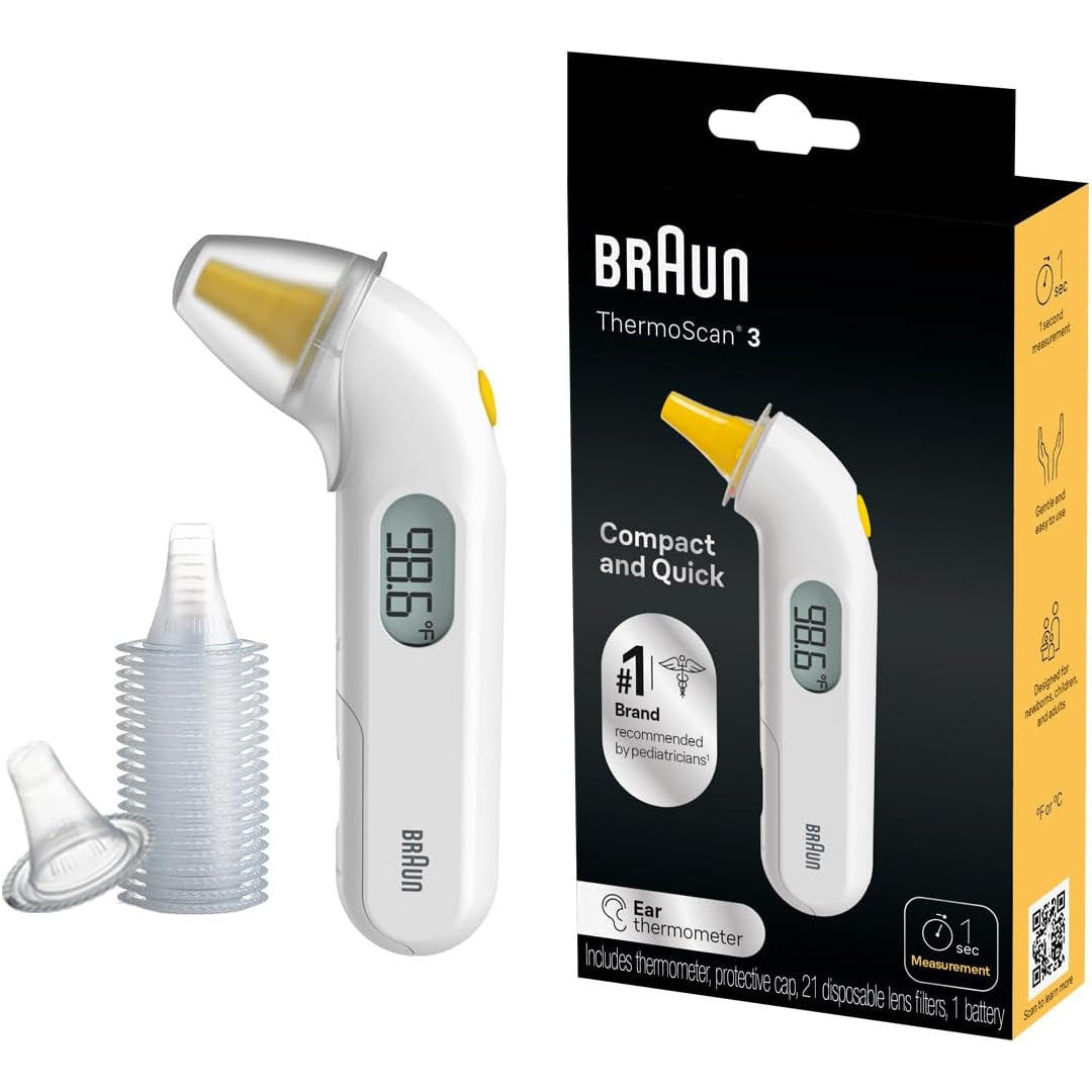 Braun ThermoScan 3 Ear Thermometer Fast 1 Second Measurement Audio Fever Indicator