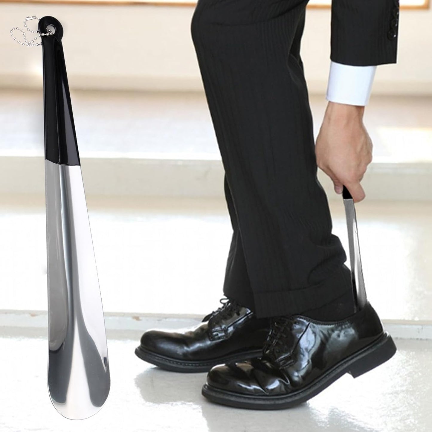 CDRPD Stainless Steel Long Shoehorn with Rubber Grip and Rope