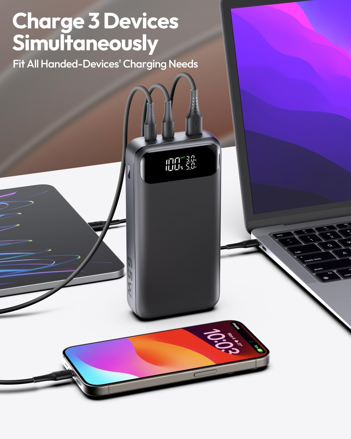 ADDTOP 65W 20000mAh Portable Charger Power Bank for Laptops & Phones