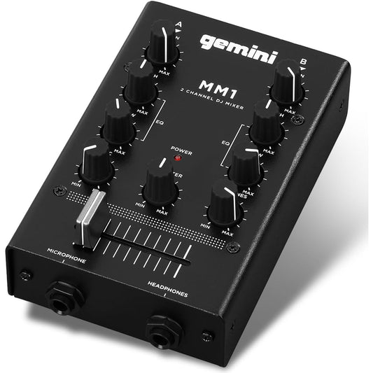 Gemini MM1 Portable 2‑Channel DJ Mixer with Pro Crossfader