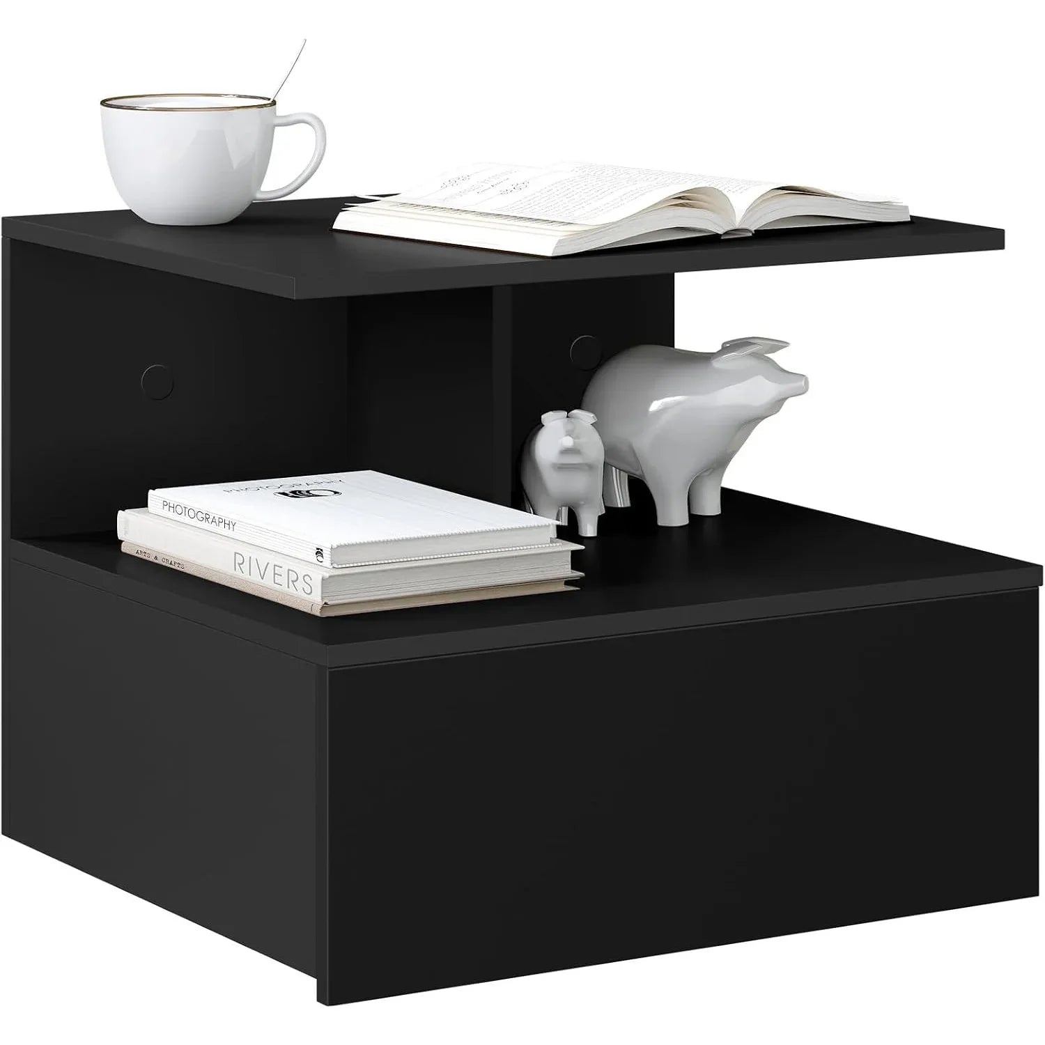 WOLTU Floating Wall-Mounted Nightstand with Drawer and Shelf – Black - Gomix Brands Outlet