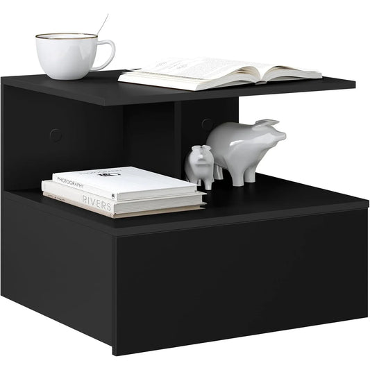 WOLTU Floating Wall-Mounted Nightstand with Drawer and Shelf – Black - Gomix Brands Outlet