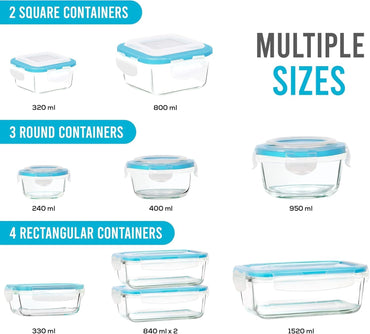 KICHLY 18-Piece Borosilicate Glass Food Storage Set with Airtight Lids