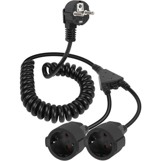 RIIEYOCA Spiral Extension Cable with 2 Schuko Sockets 1.2M