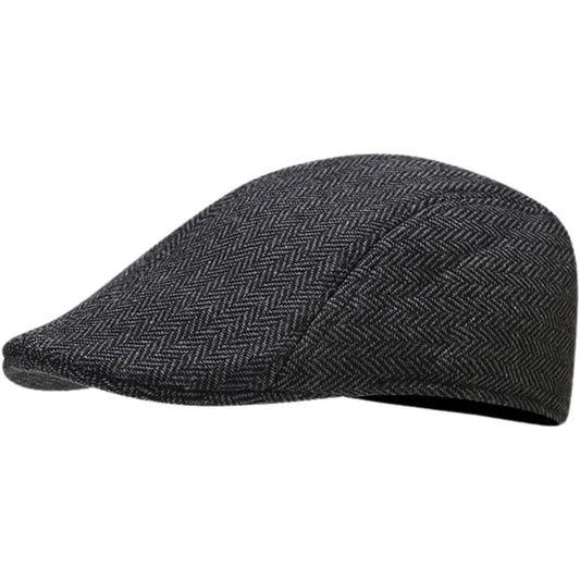 Classic Herringbone Plaid Flat Cap – Unisex Newsboy Hat