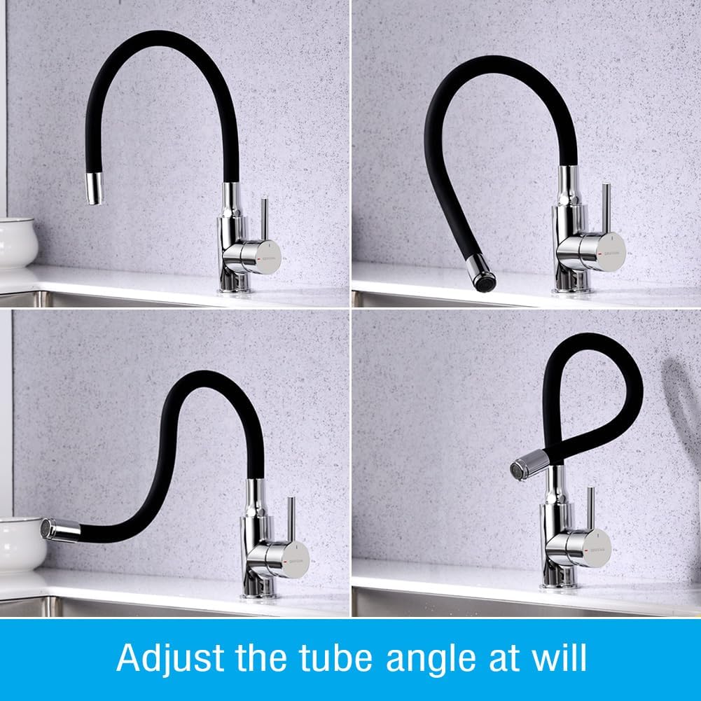 GRIFEMA G4002-2 Flexible 360° Rotatable Chrome Black Kitchen Sink Mixer Tap