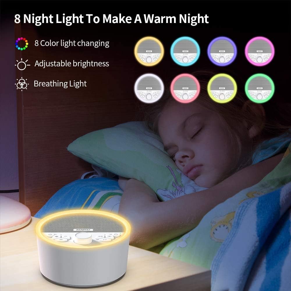 RENPHO Rechargeable White Noise Machine with 8 Night Lights