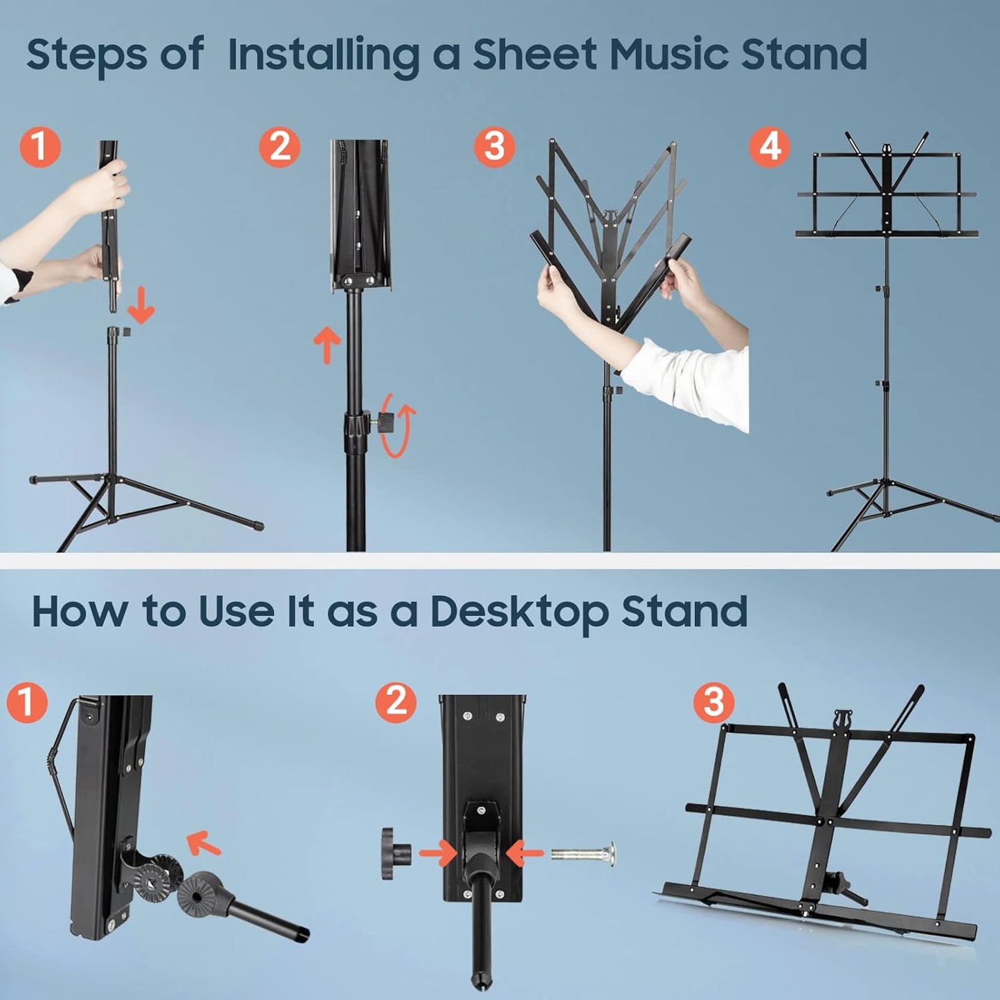 CAHAYA Portable Foldable Music Stand with LED Light and Table Holder