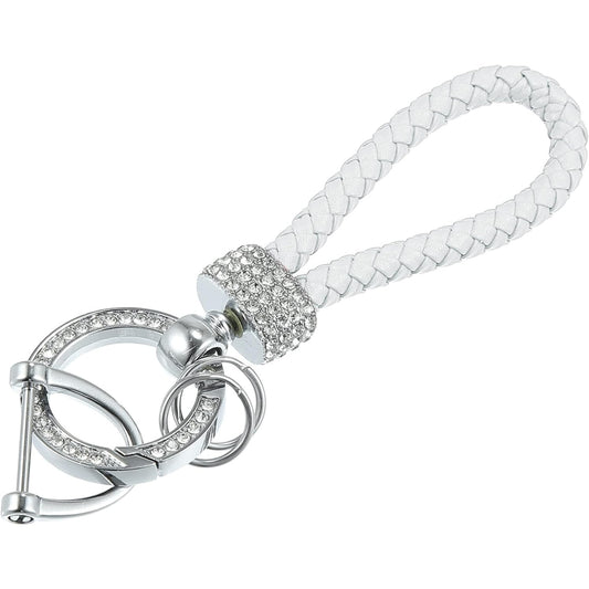 White PU Leather Car Keychain with Sparkling Strass