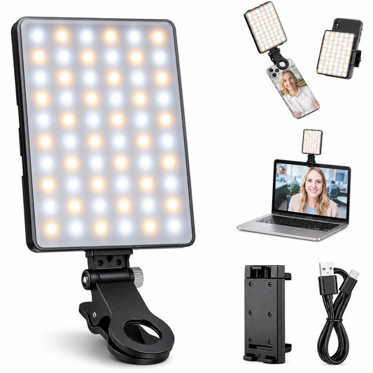 NEEWER NL-60AI 60-LED Rechargeable Selfie Light with Dual Clip