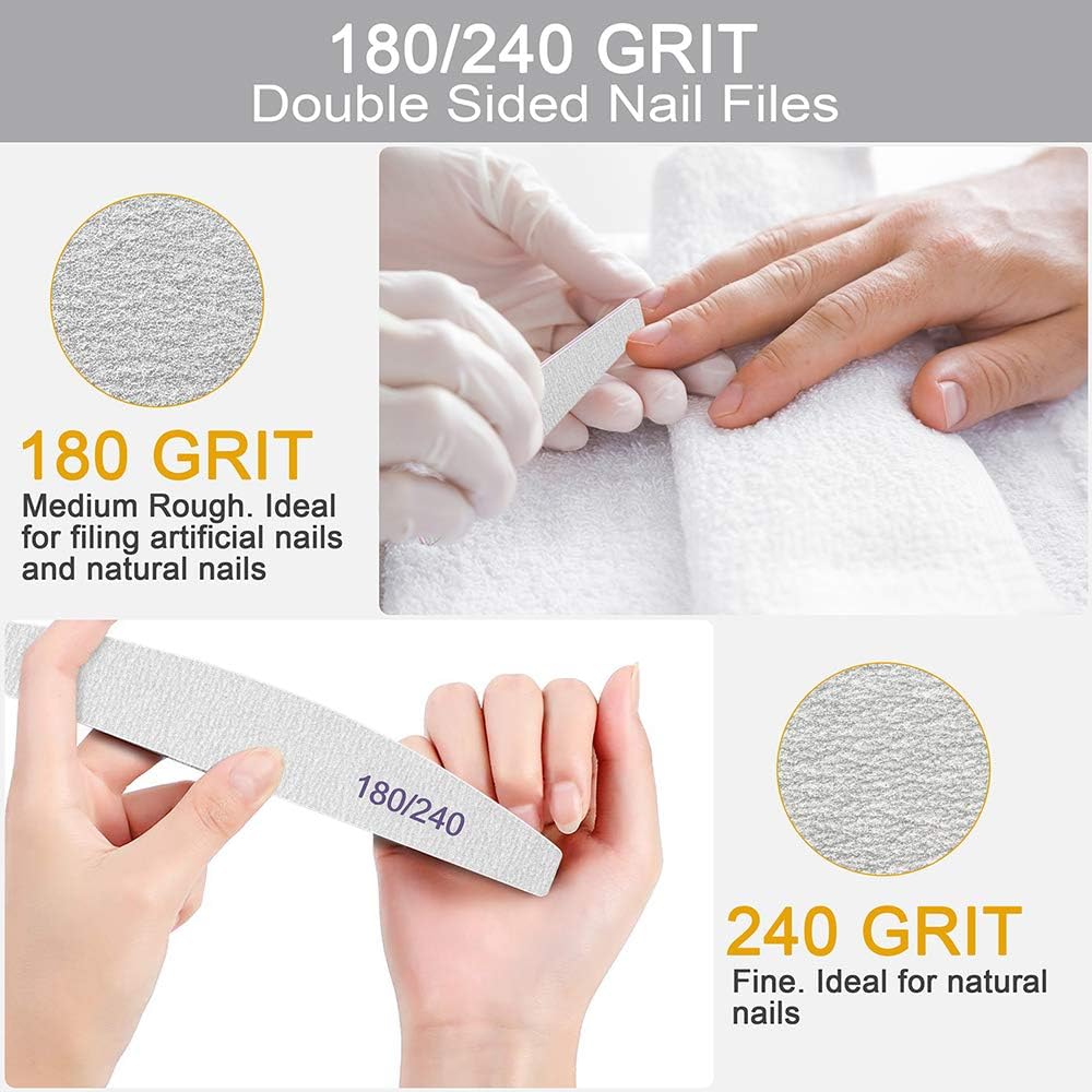 BLESWIN Double‑Sided Washable Nail Files 180/240 Grit – 12 Pack