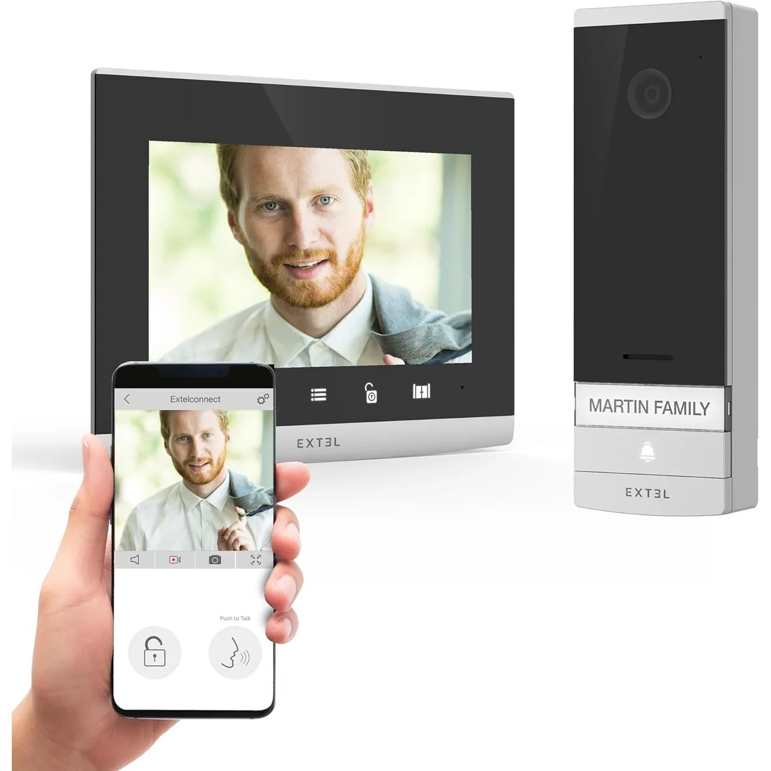 EXTEL Connect 2 Smart Video Door Intercom 7" Touchscreen Monitor with Wi‑Fi, Night Vision, Internal Memory - Gomix Brands Outlet