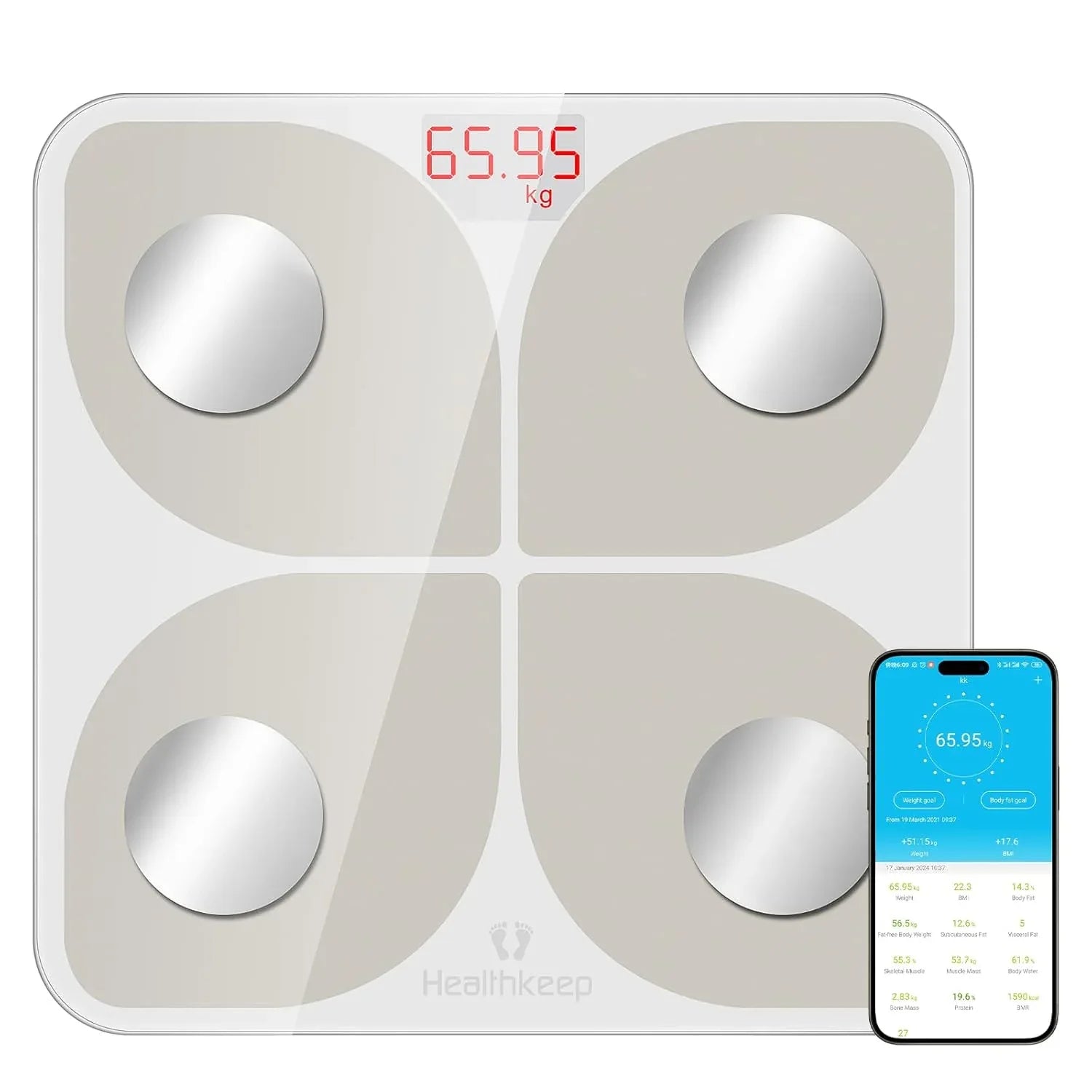 Healthkeep Bluetooth Smart Body Scale with 13 Measurements, 180lb Capacity - Gomix Brands Outlet