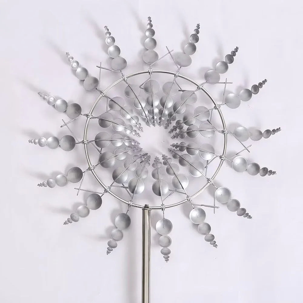 Silver 3D Kinetic Wind Spinner Garden Decoration with Dual Rotors - Gomix Brands Outlet