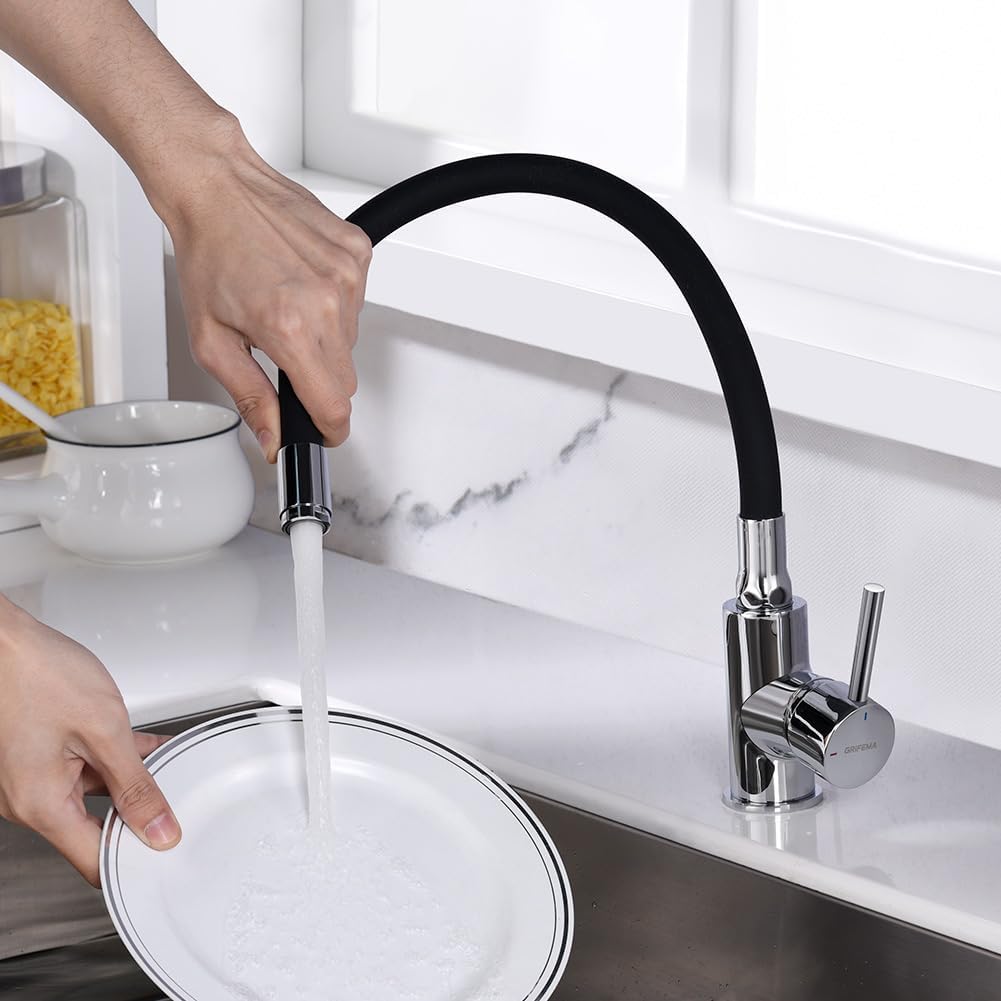 GRIFEMA G4002-2 Flexible 360° Rotatable Chrome Black Kitchen Sink Mixer Tap