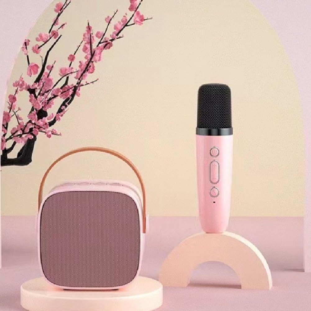 Doumneou Pink Portable Bluetooth Speaker with Wireless Mic and Subwoofer