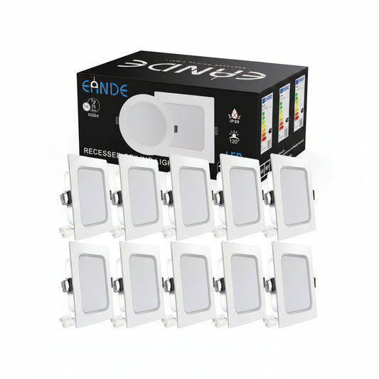 Eande Ultra Slim Square LED Recessed Light 7W 600lm 2800K Warm White 10-Pack