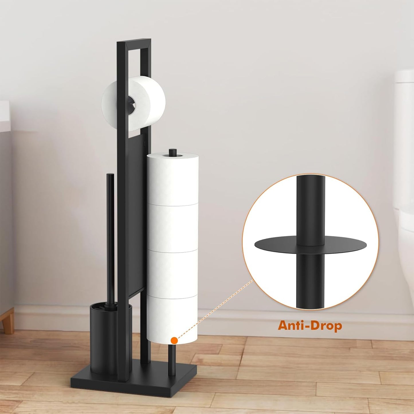 Ibergrif Black Freestanding Toilet Roll Holder with Brush Set