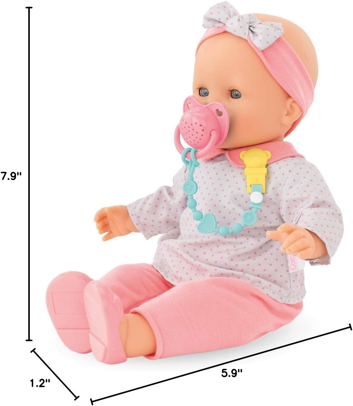 Corolle Baby Doll Pacifier with 15 Sounds - for 14" Baby Dolls, Pink/Blue
