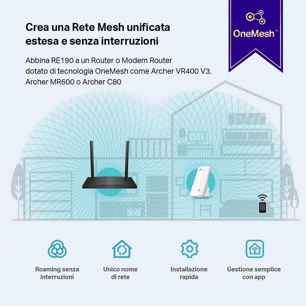 TP-Link RE190 AC750 Wi-Fi Range Extender Repeater, Dual-Band Wireless Signal Booster