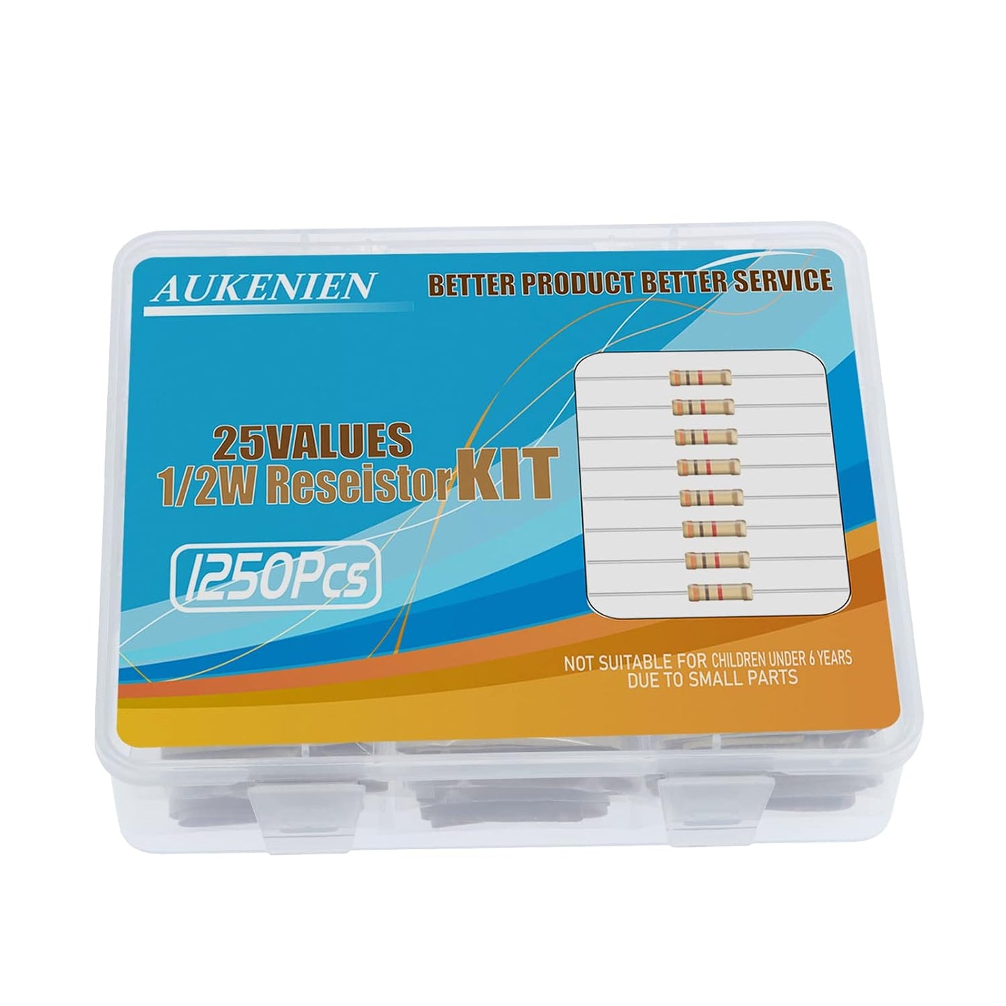 AUKENIEN Carbon Film Resistors Assortment 25 Values 1250 Pieces 1 Ohm to 1M Ohm 1/2W 5% Resistor Kit