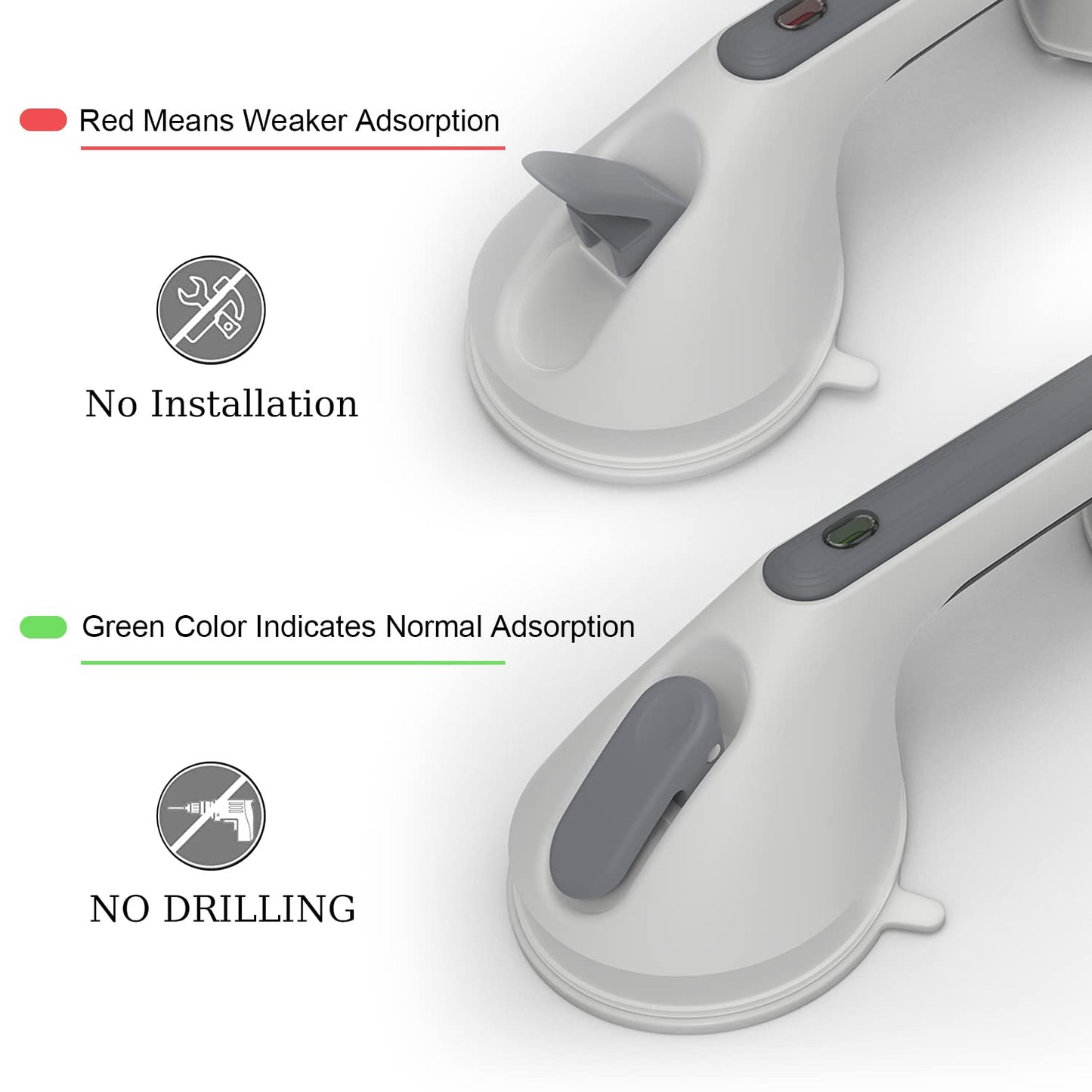 LORESJOY 12-Inch Suction Shower Grab Bar with Indicator Lights