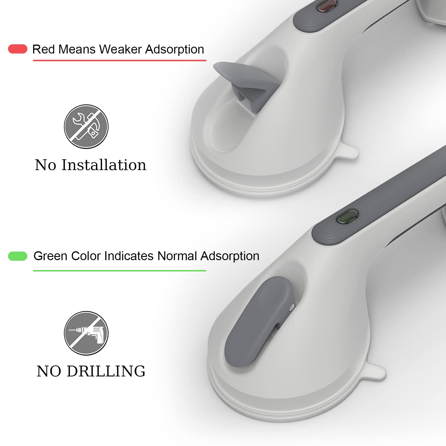 LORESJOY 12-Inch Suction Shower Grab Bar with Indicator Lights