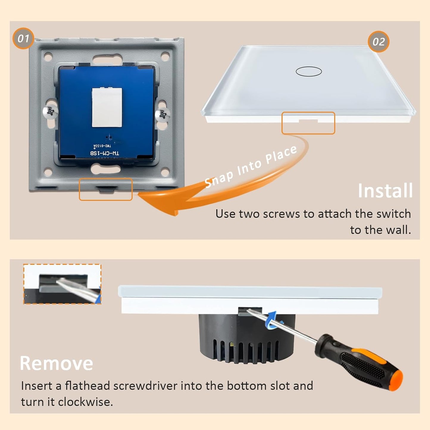 TAWOIA Smart Touch Light Switch: 2-Way Wall Switch with LED Backlight