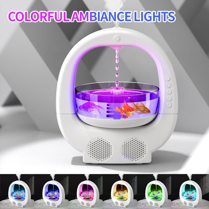 Anti-Gravity Humidifier with Fish Tank, 7-Color Night Light & Bluetooth Speaker
