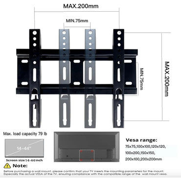Slim TV Bracket for 12-65 inch TVs, VESA 200mm, 36kg - Gomix Brands Outlet