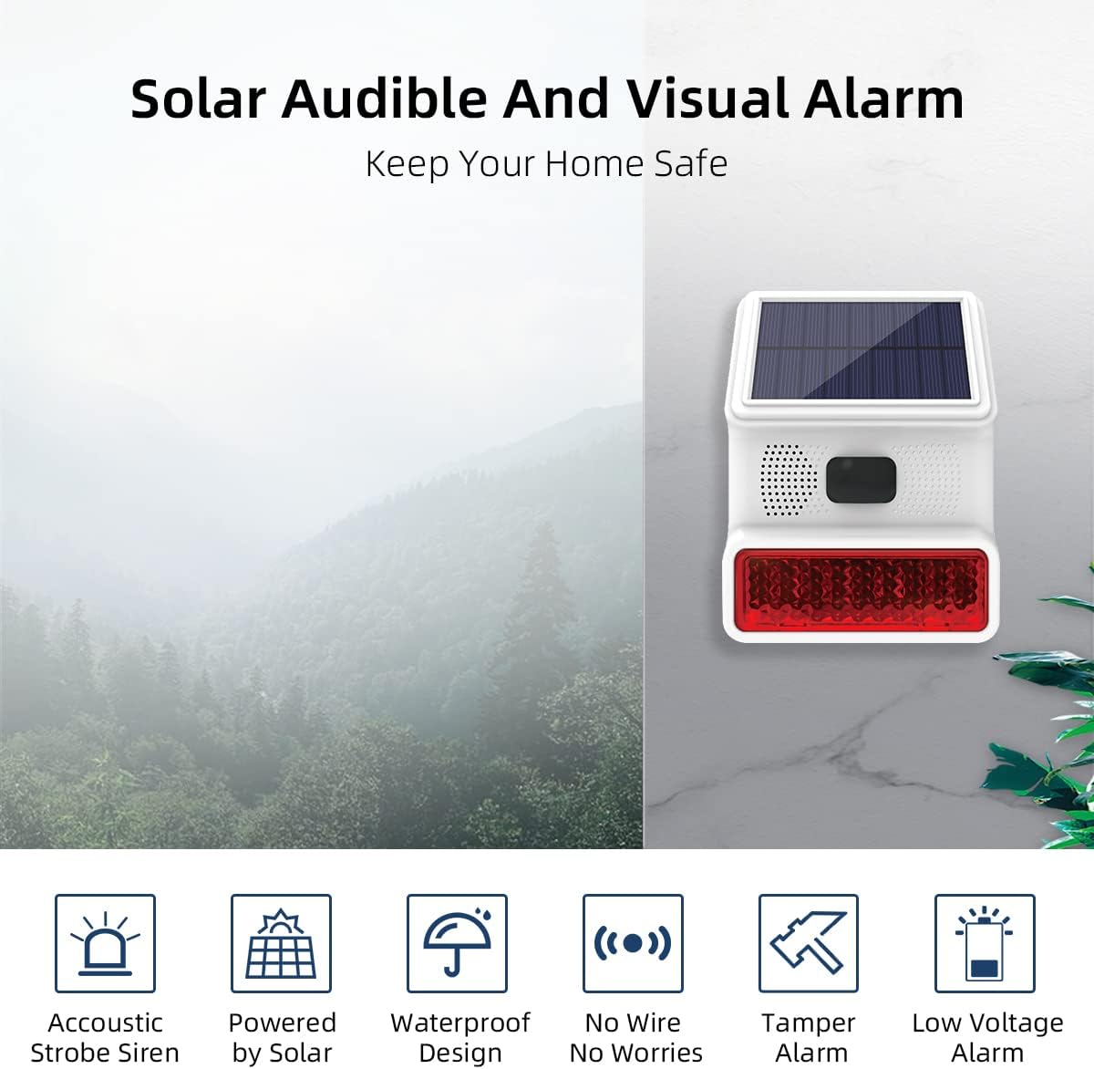 PGST Solar Outdoor Alarm Siren with LED Flashing Light Function 433 MHz