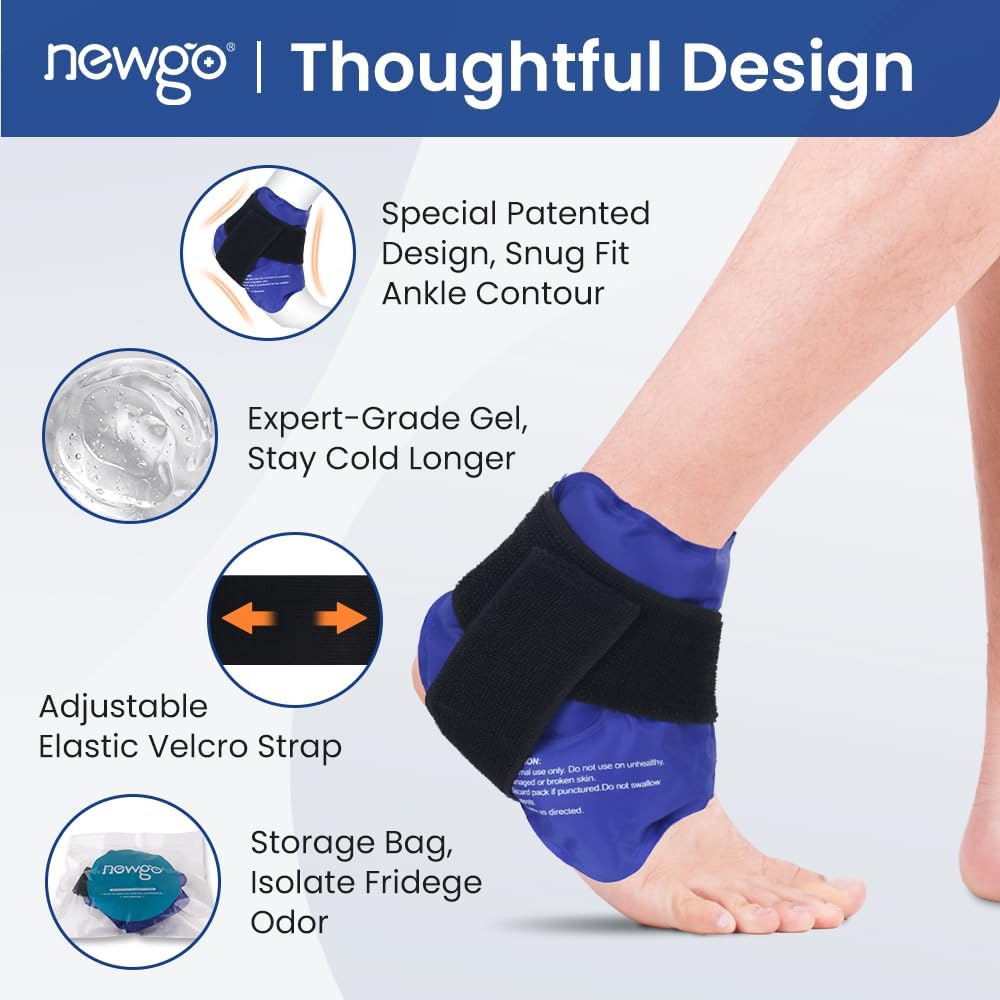NEWGO Reusable Ankle Ice Pack Wrap for Pain Relief & Injury Recovery