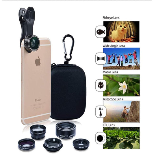5-in-1 Camera Lens Kit for iPhone & Android – Wide, Macro, Fisheye, Telephoto