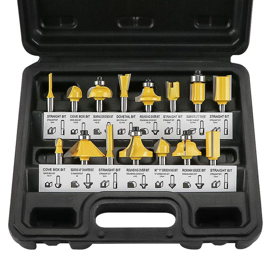 15-Piece Carbide Tipped Router Bit Set for Woodworking: Precision 1/4-inch Shank Tools