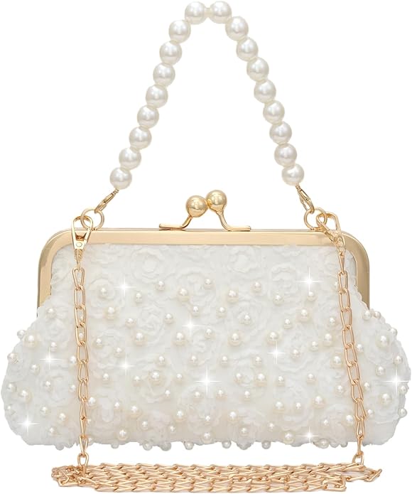 YEBON Pearl-Embellished Elegant Evening Clutch Bag for Weddings