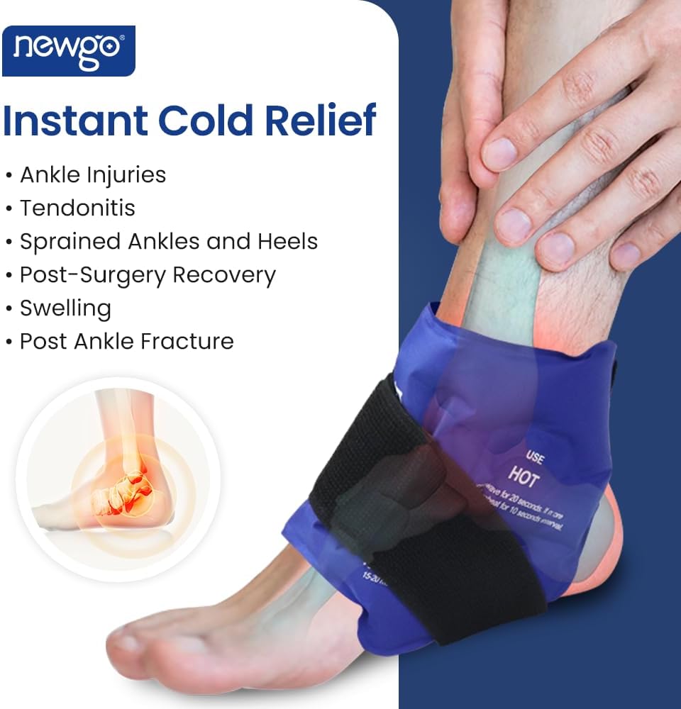 NEWGO Reusable Ankle Ice Pack Wrap for Pain Relief & Injury Recovery