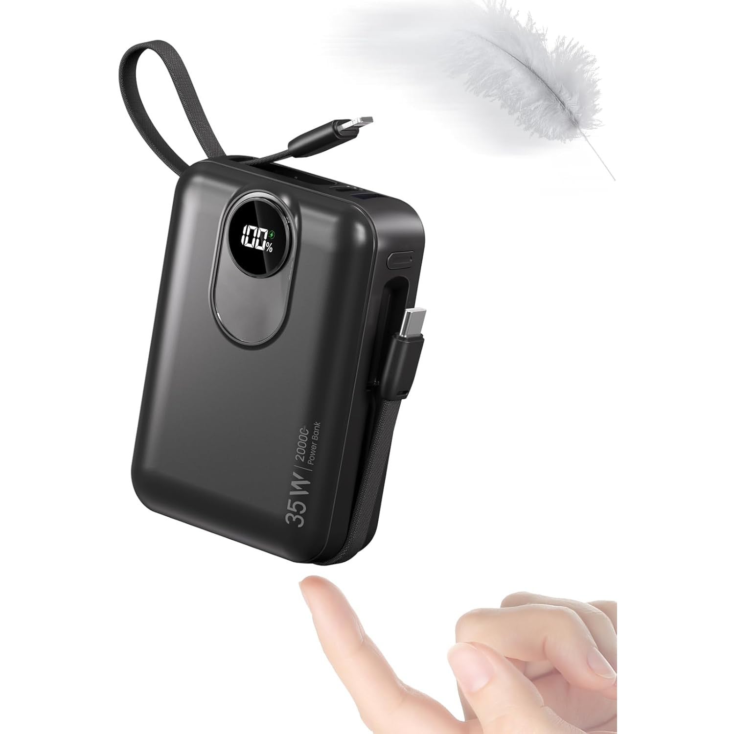 20000 mAh Fast‑Charging Power Bank with Built‑In USB‑C Cable