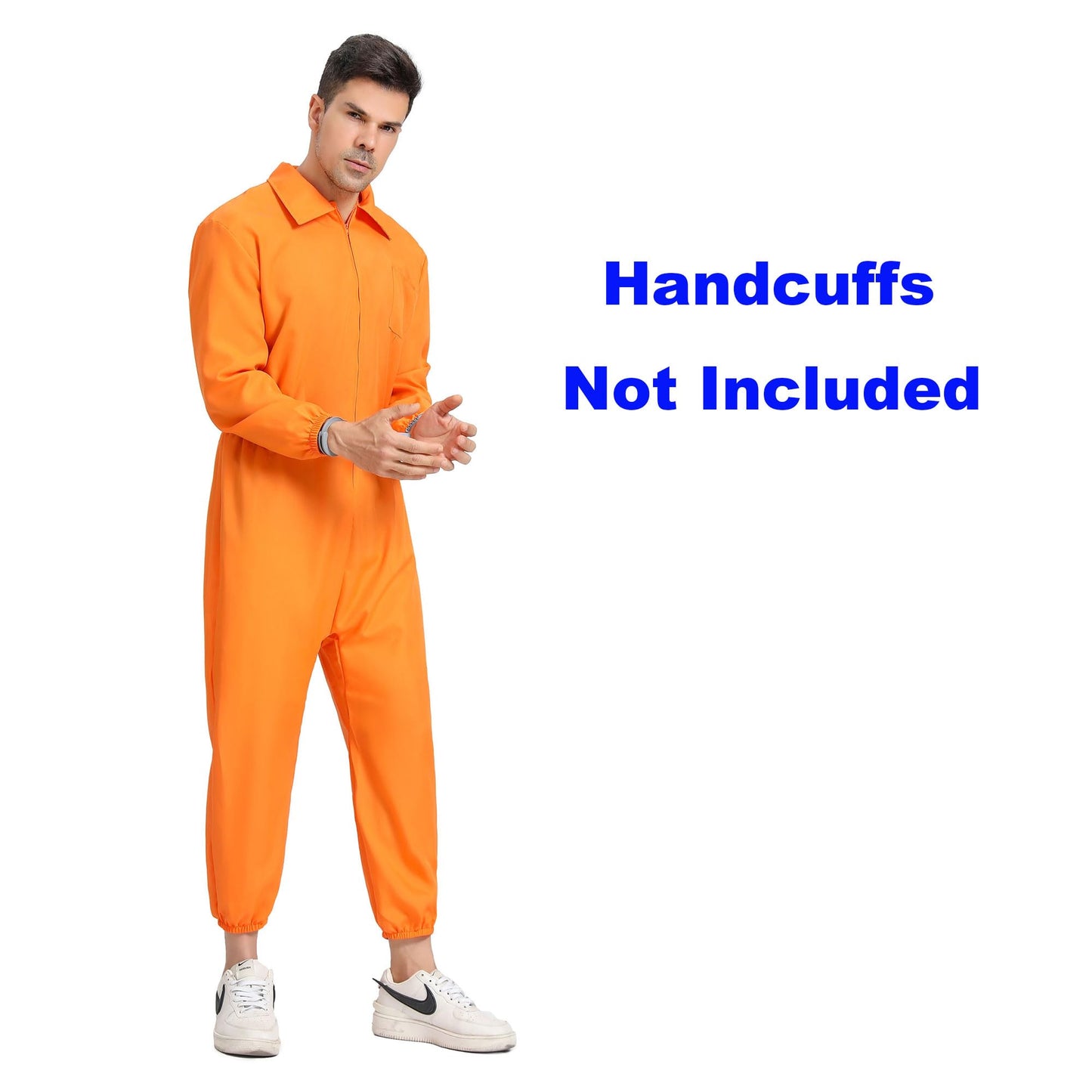 Fun Orange Prisoner Jumpsuit Costume for Adults with Handcuffs - Halloween Cosplay