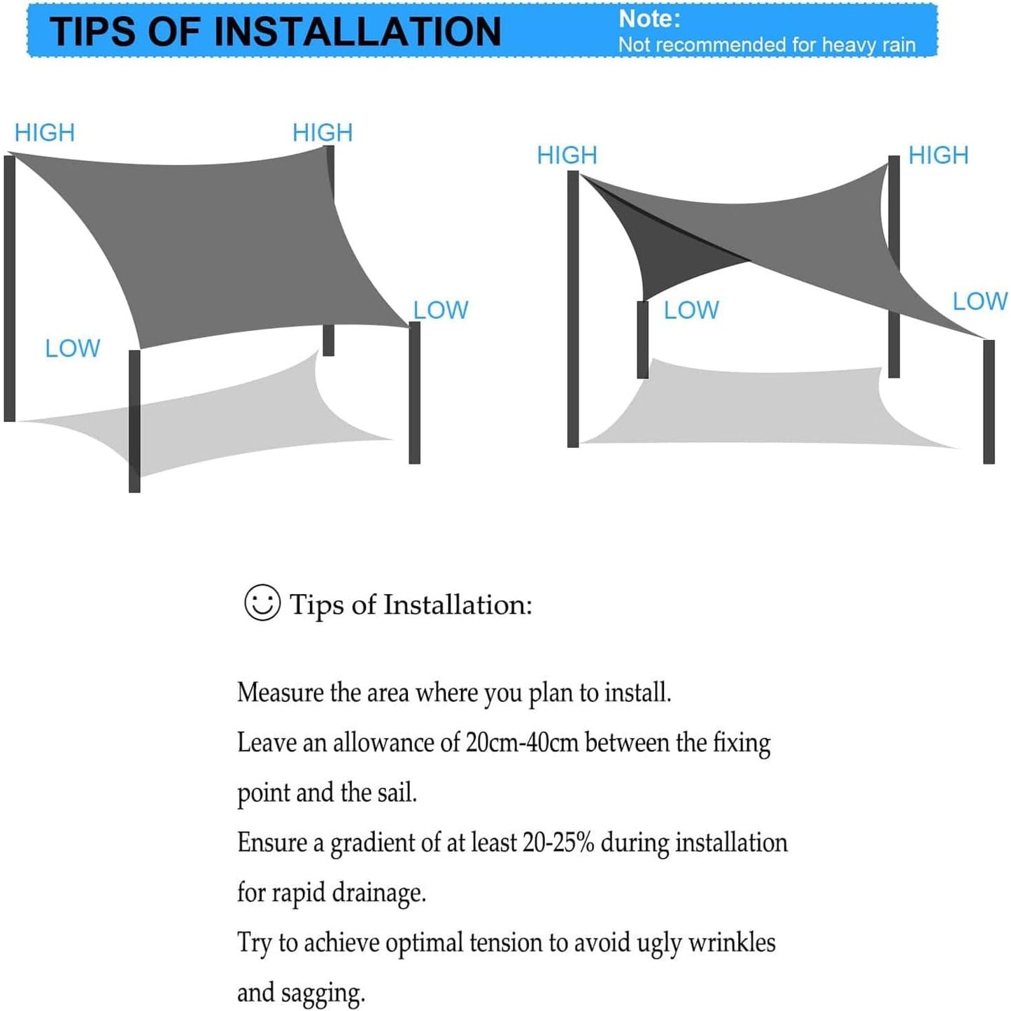 V3VOGUE Waterproof Rectangle Sun Shade Sail 3x6m UV Protection