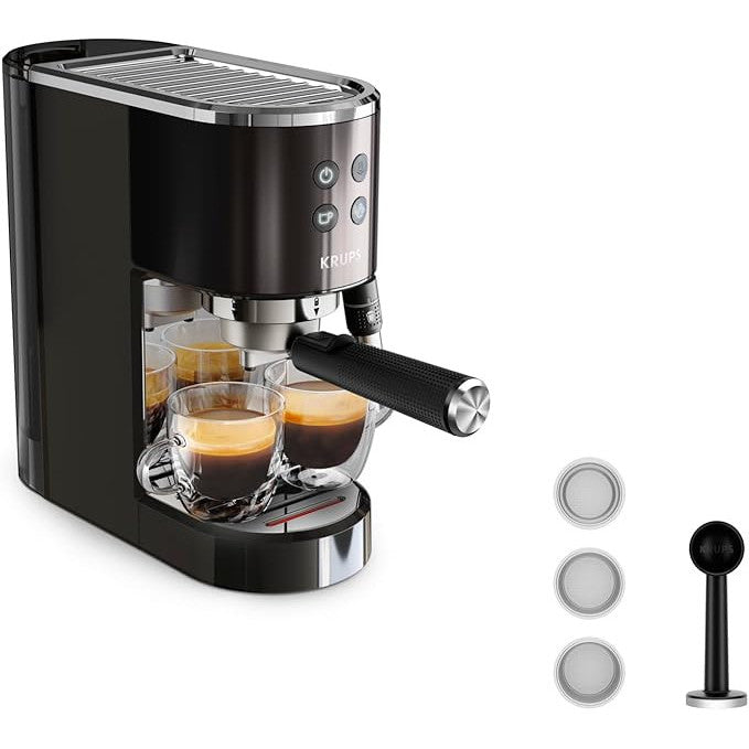 Krups Virtuoso Pump Espresso Machine with Auto Flow‑Stop, Black