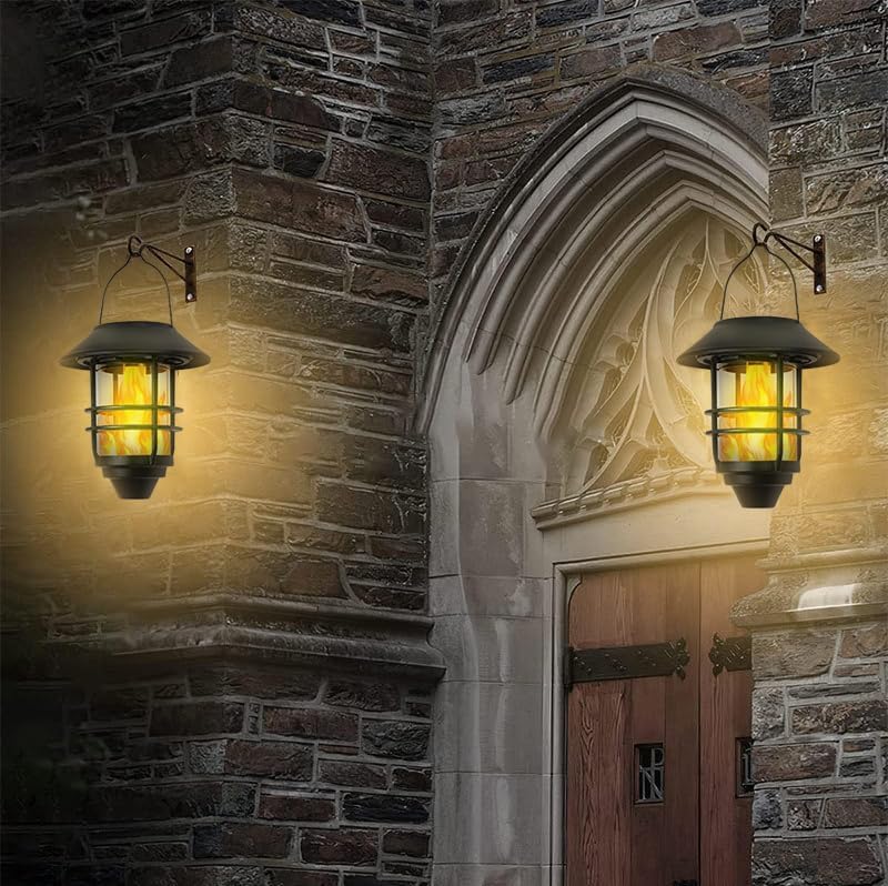 Clearhill 2-Pack Aluminium Solar Wall Lantern – Flickering Flame Outdoor Lights