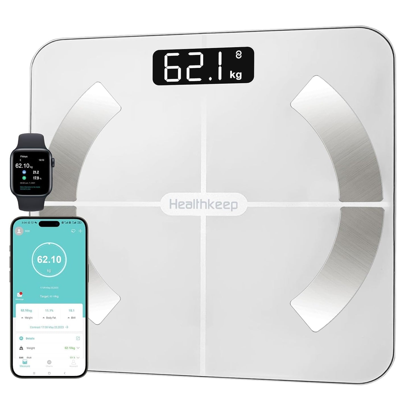 Healthkeep Smart Body Fat Scale, 13 Metrics, 400lb Bluetooth