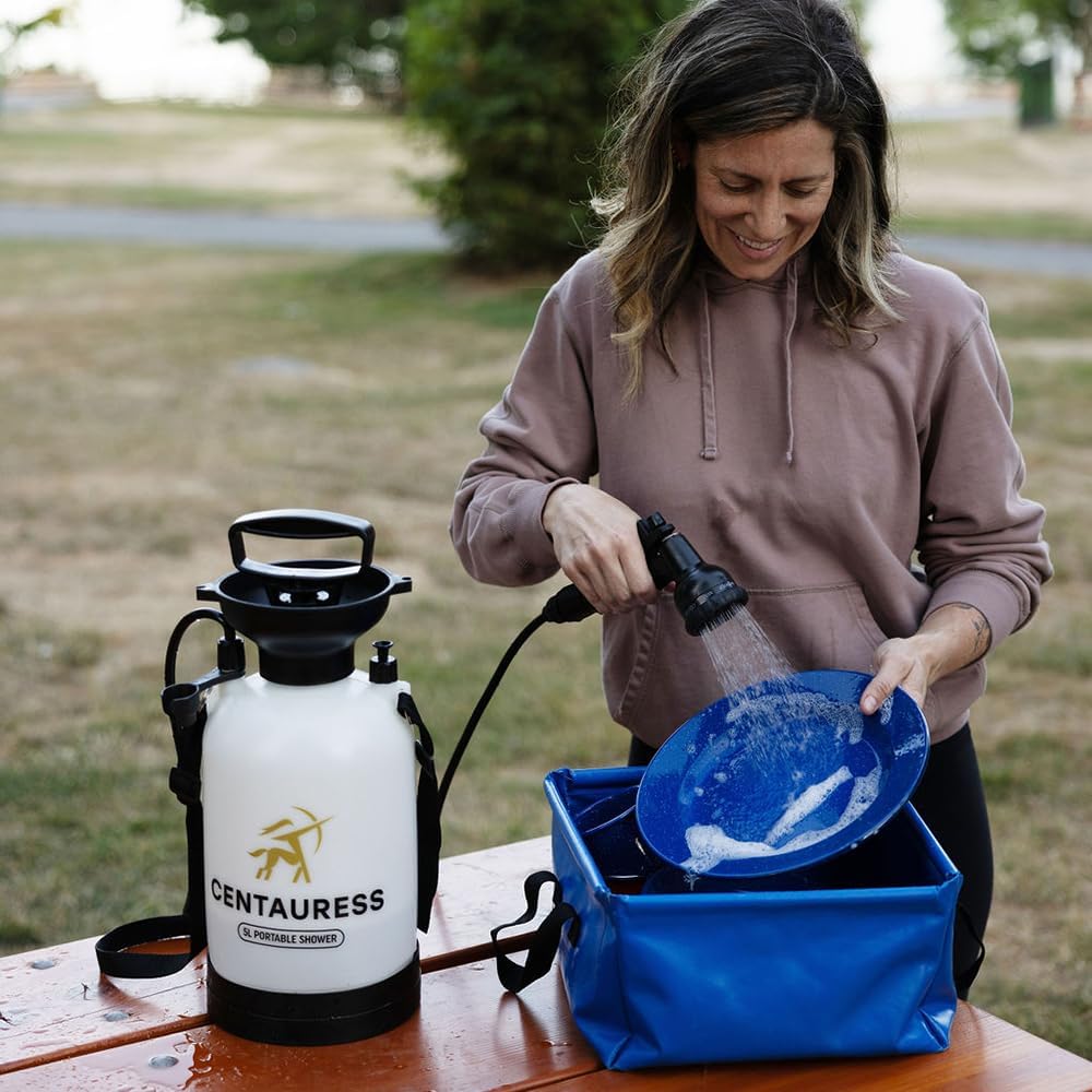 Portable Camping Shower Pump Kit with Showerhead Holder and Valve