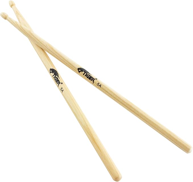 Tiger TDA77-5A Hickory Wood Tip Drumsticks - Pair for Acoustic Drums