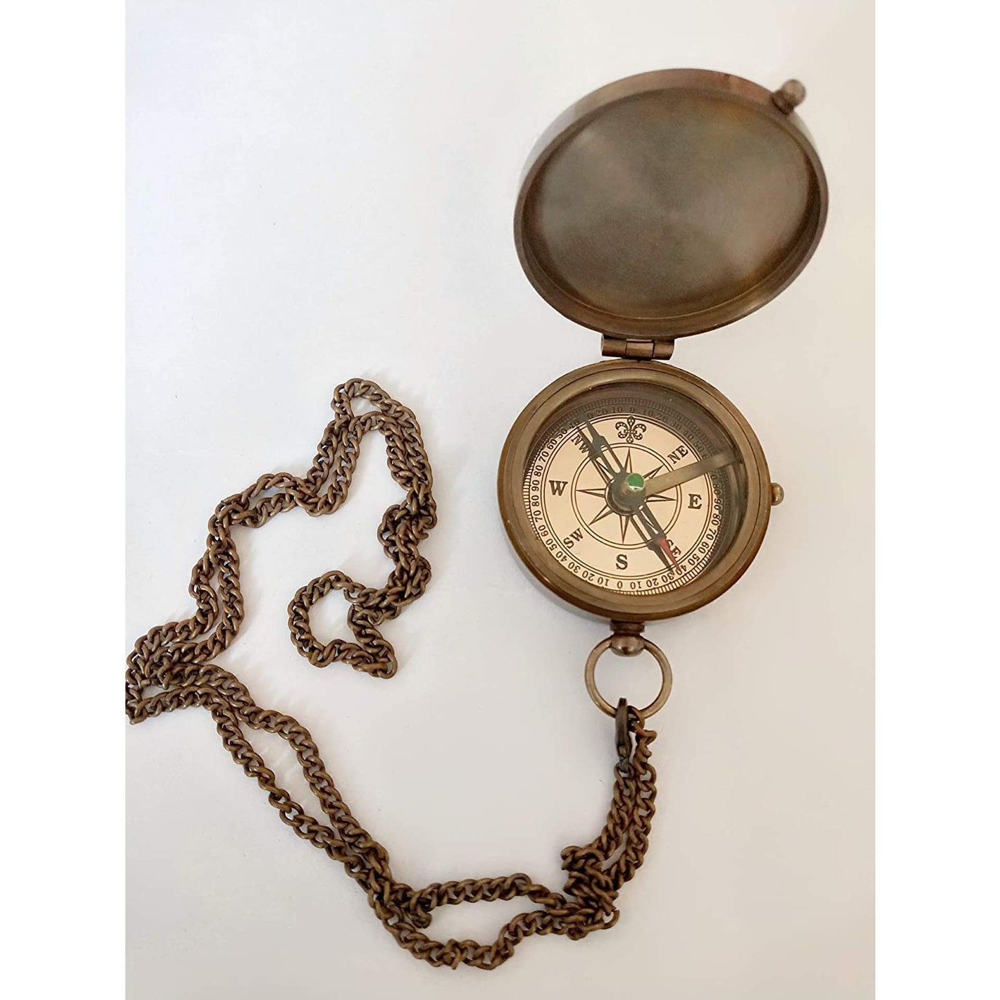 Antique Collection Solid Brass Pocket Compass with Maritime Chain