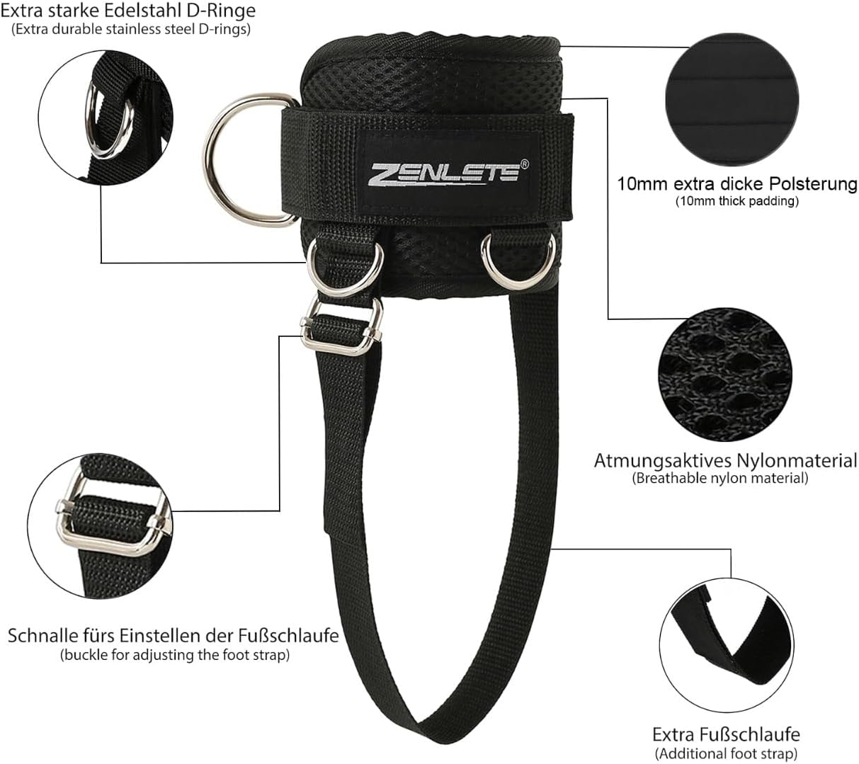 Zenlete Ankle Straps for Cable Machine Workouts, 2-Pack with Carabiners