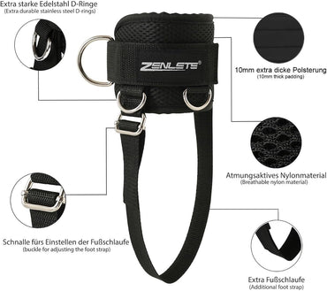 Zenlete Ankle Straps for Cable Machine Workouts, 2-Pack with Carabiners