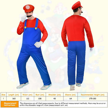 Aomig Mario & Luigi Cosplay Costume with Hat, Mustache, Gloves