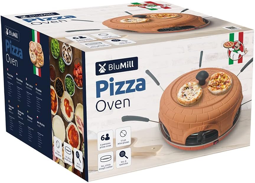 BluMill Electric Pizza Oven with Clay Dome for Even Heat, Spatula, Dough Pan